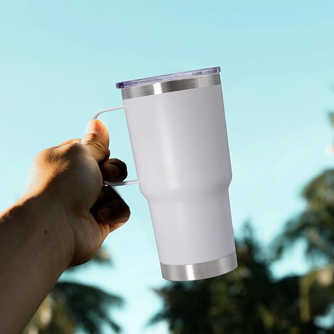 20 oz Tumbler with Handle and Lid, Stainless Steel Tumbler Insulated Travel Coffee Mug, Spill Proof Double Wall Vacuum Tumbler Cup Keep Drink Hot & Cold,White, 6 Pack