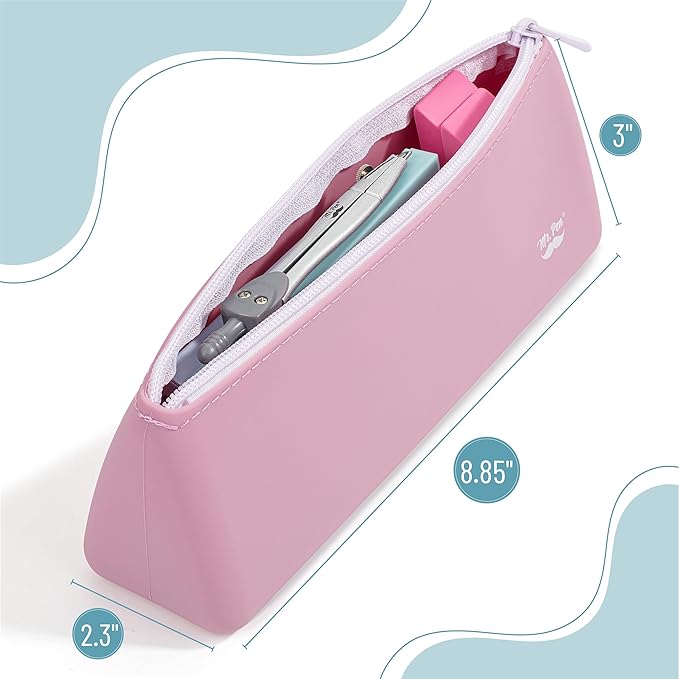 Mr. Pen- Silicone Pencil Case Pouch, Dusty Pink, Aesthetic Triangular Design, Multipurpose, Aesthetic Pencil Case Small, Silicone Makeup Bag