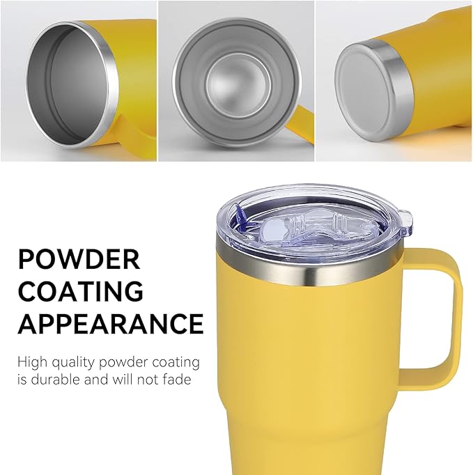 VEGOND 20 oz Tumbler Bulk with Handle Lid and Straw, Stainless Steel Insulated Travel Coffee Mug Set, Spill Proof Double Wall Metal Tumblers Cups, Yellow 6 Pack