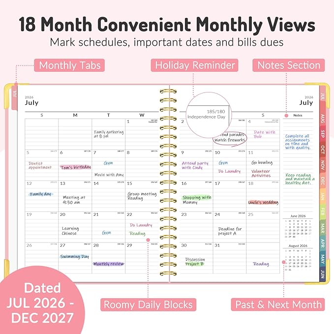 Jul 2026 - Dec 2027 Planner, Forvencer 18 Month Academic Planner 2026-2027, 8.5" x 11", Calendar Planner Weekly and Monthly, Daily Agenda, School Supplies for Student Teacher, A4, Purple Marble Style