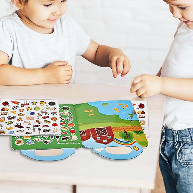 Reusable Sticker Books for Kids, 3 Sets Travel Removable Toddler Sticker Books for 3 4 5 Year Old Girls Boys Birthday Gifts Educational Learning Toys for Age 3-6 - Ocean & Zoo Animal, Farm