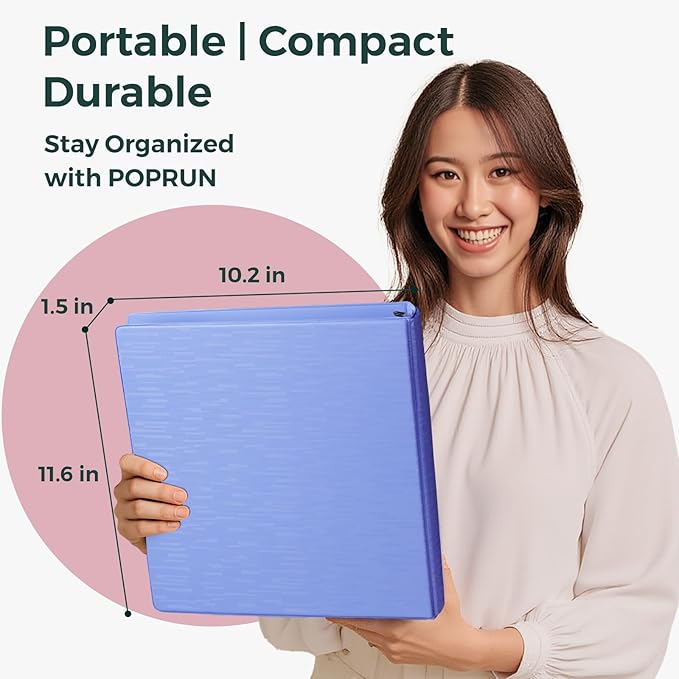 POPRUN 3 Ring Binder 1 Inch, PVC-Free, Holds 175 Sheets of 8.5 x 11 Paper, Extra Durable Organizer with 2 Pockets for School & Office, Heavy-Duty, 4 Pack, Multicolor