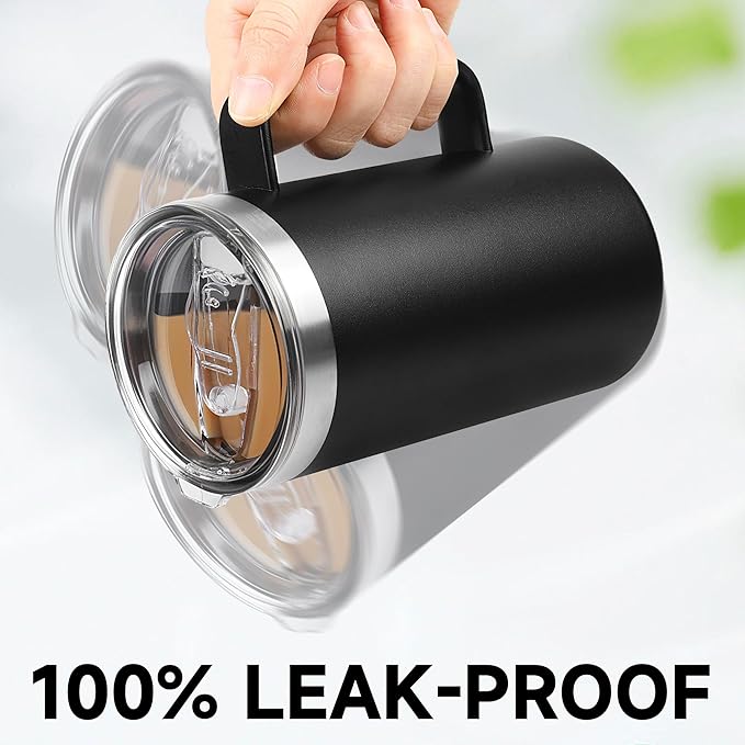 22oz Insulated Coffee Mug with Handle & Leak-Proof Lid - Double Wall Stainless Steel Travel Tumbler Bulk for Commute/Office/Home, Dark Blue, 4 Pack