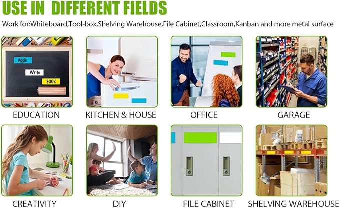 STTMGN Dry Erase Magnetic Labels (1x3,Pack of 60),Write On Magnets Sticker,Real Waterproof/Reusable for Classroom&Office&Cabinet&whiteboard&Fridge&More (White)