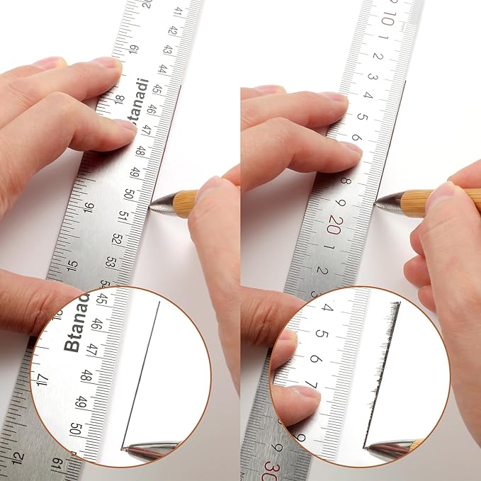 24 Inch Metal Ruler, Stainless Steel Straight Edge Ruler with Cork Backing, Non-Slip Imperial & Metric Measuring Tool for School, Office, Woodworking, Drafting