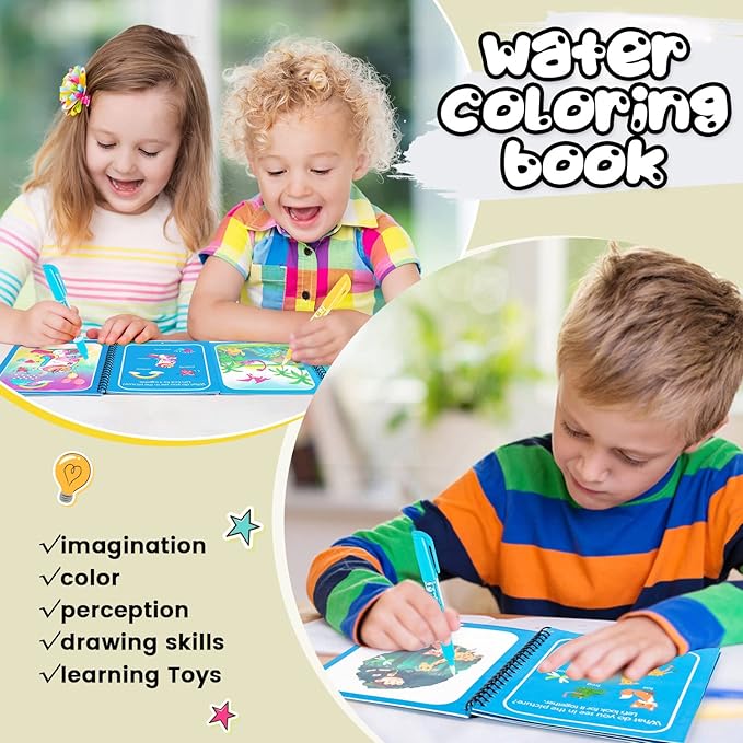 8 Pack Water Coloring Books, Reusable Water Painting Books with Dinosaur Animal for Toddlers Coloring Book for Toddlers Gifts, Toddler Travel Toys