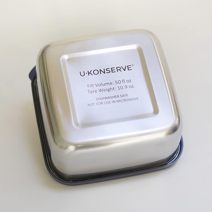 U Konserve Stainless Steel Food Storage Bento Box Container, Leak Proof Silicone Lid Dishwasher Safe - Plastic Free (50oz Blue)