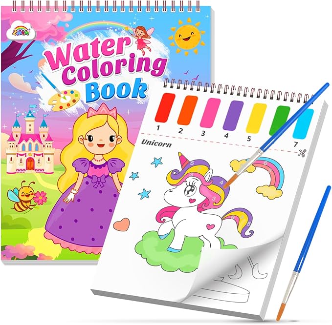 ZMLM Paint with Water Coloring Books for Toddlers, Mess Free Watercolor Painting Sets Activity for Kids Arts Crafts Gift Toy for Boy Girl Ages 4 5 6 7 8 Christmas Stocking Stuffers Birthday (Princess)
