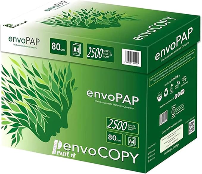 envoCopy TreeFree 100% Recycled Multipurpose Paper, 8.5" x 11", 20 lbs., White, 500 Sheets/Ream, 5 Reams