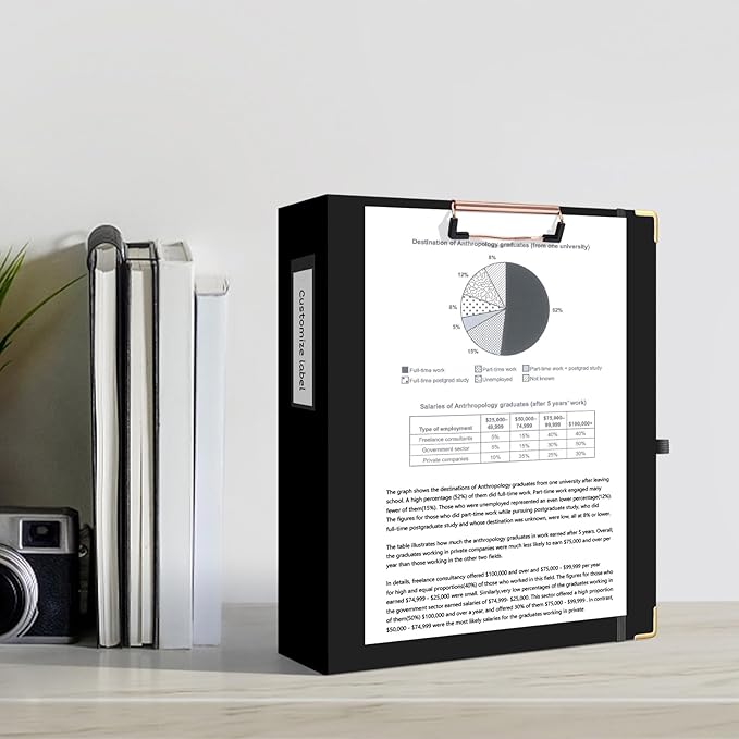 Ospelelf 3 Ring Binder, 2 Inch, Cute Letter Size (11" x 8.5") with 5 Tab Dividers, File Folder Labels and Low Profile Clipboards, Black for School and Office Supplies