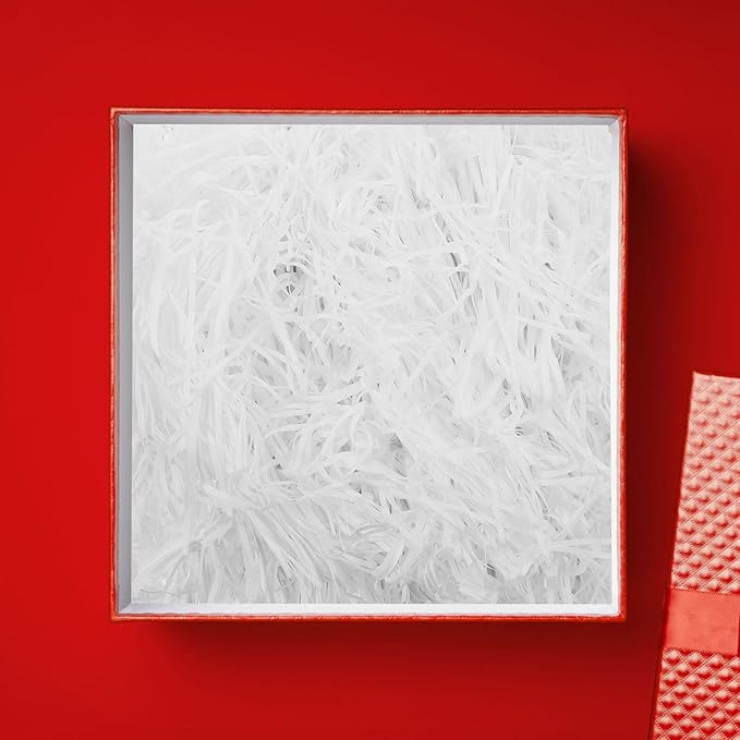 Angoily White Raffia Crinkle Paper Shredded Filler 500g, Basket Filler and Packing Box Shredding Filling for Box Decoration and Packaging Supplies