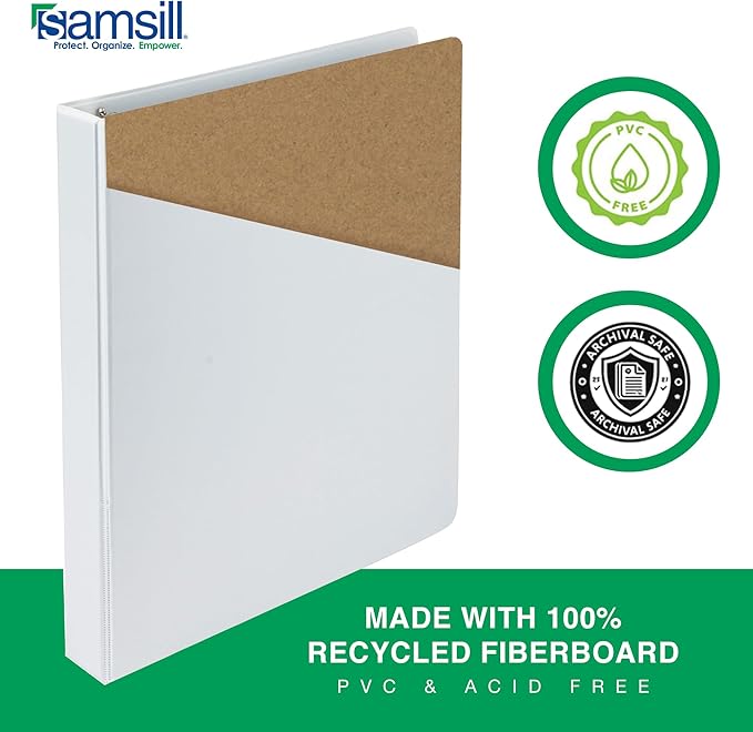 Samsill 1.5 Inch 3 Ring Binders, Economy Round Ring, Clear View Cover, 325 Sheet Capacity - for School, Home, Office - White, 12 Pack