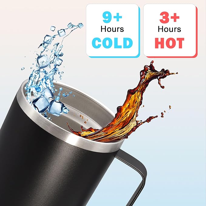 20 oz Tumbler with Handle and Lid, Stainless Steel Tumbler Insulated Travel Coffee Mug, Spill Proof Double Wall Vacuum Tumbler Cup Keep Drink Hot & Cold, Black, 12 Pack