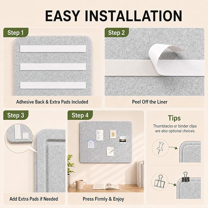 Felt Bulletin Board for Wall 72" x 48" Unfolded Size, Large Frameless Felt Pin Board, Soft Cork Board Alternative for Office, Home Planning, Notes, Photos & Wall Decor, Foldable Shipping, Easy Install