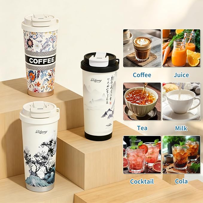Stainless steel insulated Tumbler Portable leak-proof coffee mug 18oz sports water Bottle suitable for car cup holder BPA-free insulated water bottle for sports，school，travel，Black landscape