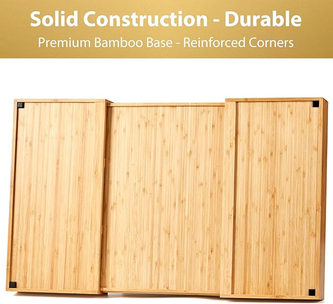 Umilife Extra Large Expandable Kitchen Siverware Utensils Drawer Organizer, 19" Deep for Big Drawer, Adjustable Bamboo Wood Drawer Divider with Curved Grooves, Cutlery Tray Flatware Holder