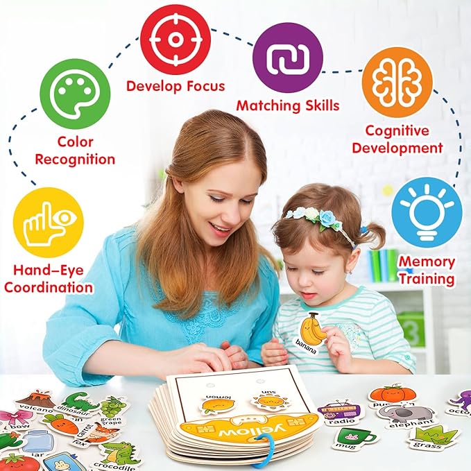 Montessori Busy Book Color Sorting Toys for Toddlers 2-4, Educational Preschool Learning Activities for Kids, Sensory Fine Motor Matching Games for 3 Year Old Boys Girls Gifts