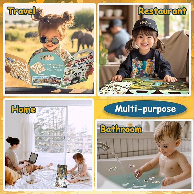 3-Pack Reusable Sticker Books for Toddlers 2-4 Years, Vehicles Truck, Animals & Farm Jelly Activity Stickers for Boys Girls Road Trip Airplane Train Travel Essentials Toy for Kids Birthday Gifts