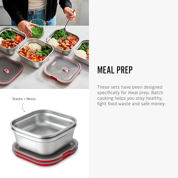 BLACK + BLUM Lunch Box - Meal Prep Containers Reusable for Picnic & Camping - Microwavable Stainless Steel Lunch Dinner Food Storage Box with Leak Proof Lid - Dishwasher Oven Safe - Large Square 37oz