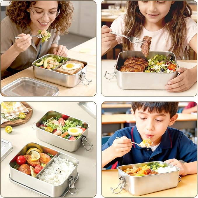 40oz/1200ml Meta Lunch Box, Stainless Steel Food Storage Sandwich Containers, Bento Box with Lids Leak Proof for Travel, Work, Picnic, Home,Meal Prep