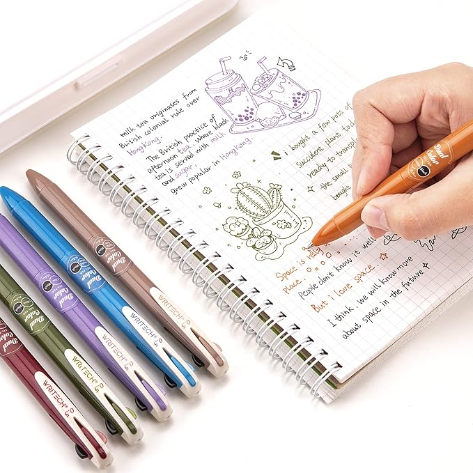 WRITECH Retractable Gel Ink Pens: Multi Colored 2 in 1 Colorful Click Pens Assorted Color 8ct Extra Fine Point Tip 0.5mm Journaling Smooth Writing Note Taking Coloring No Bleed & Smear & Smudge