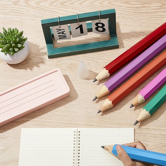 Lewtemi 24 Pcs Wooden Jumbo Pencils 14 Inch Funny Big Large Novelty Pencil Wood Cool Giant Pencil for Kids Home School Office Halloween Christmas Party Prop Gift Decor Toy, 6 Colors