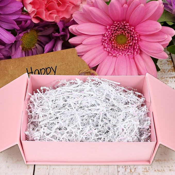 FAVOMOTO Crinkle Paper Shred Basket Filler 100g Bag, White Raffia Twisted Tissue Paper Packaging Box Filler for Wrapping and Shipping Decoration
