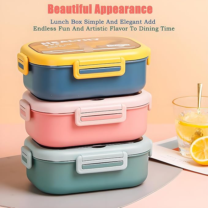 Stainless Steel Lunch Box, 2 Compartment Bento Box for Adults, Easy to Clean, Leak-Proof Design, Food Storage Container with Tableware for Family, Work, Picnics and Travel(850ml, Green)