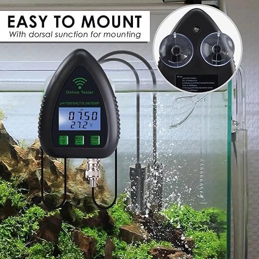 5-in-1 WiFi pH Monitor, Water Quality Tester, pH/S.G/TDS/Salt/Temperature 24/7 Online Hydroponic Monitoring WiFi Tester with Data Logging and Alarm for Aquarium Fish Pond Saltwater Pool