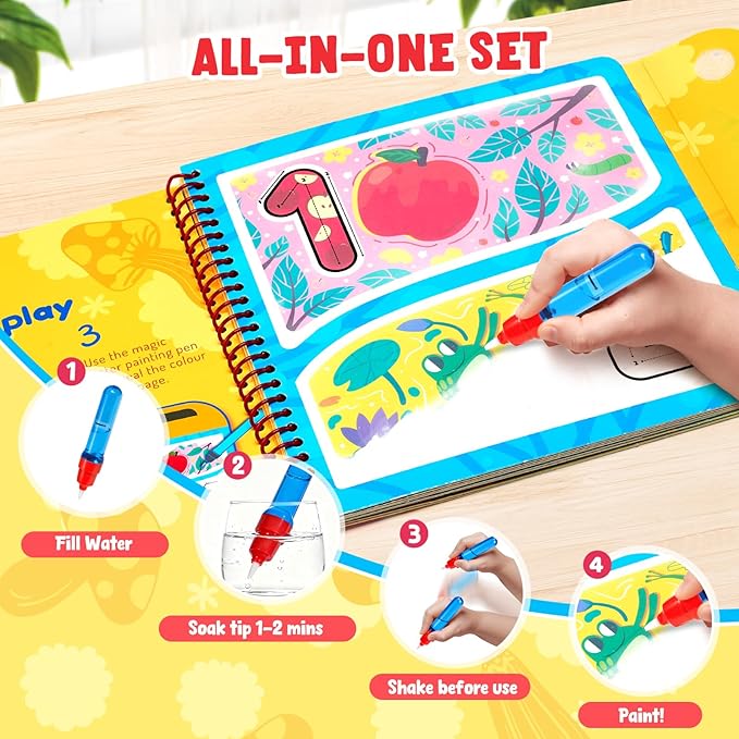JoyCat 2 Packs Reusable Water Coloring Book for Toddlers 3-5, 28 Pages Alphabet & Number Tracing Magic Water Drawing Book, Mess-Free Preschool Learning Toys, Educational Gift for Boys Girls
