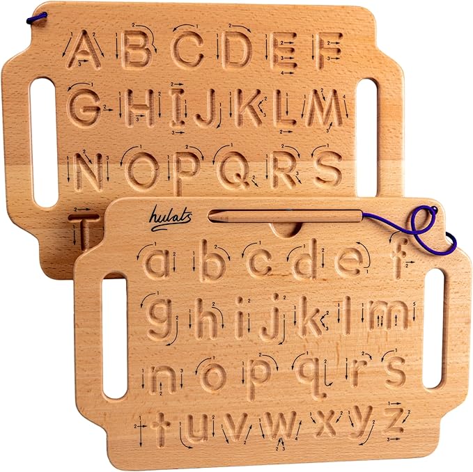 Hulats Learn to Write: Portable Wooden Alphabet Letter Tracing Sensory Pad Board - Toddler Writing Practice for Kids Age 3-5, Montessori Toys for 3+ Year Old, Letter Tracing for Kids 3-5 Writing Tools