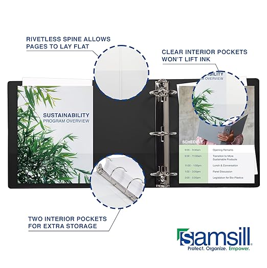 Samsill 2 Inch 3 Ring Binders, Economy Round Ring, Clear View Cover, 425 Sheet Capacity - for School, Home, Office - Black, 6 Pack