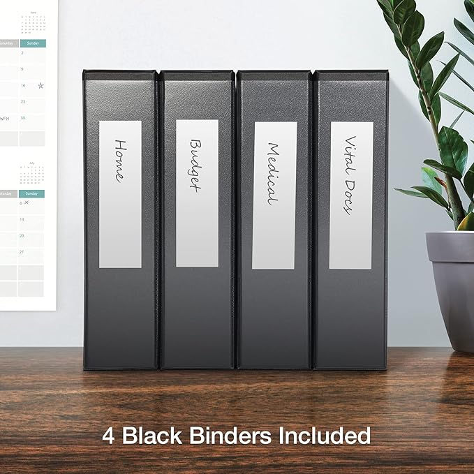 Oxford 3 Ring Binders, Binders for School and Office, 2 Inch ONE-Touch Easy Open D Rings, 3-Sided View Binder Covers, Xtralife Hinge, Non-Stick, PVC-Free, Black, 530-Sheet Capacity, 4 Pack (79911)