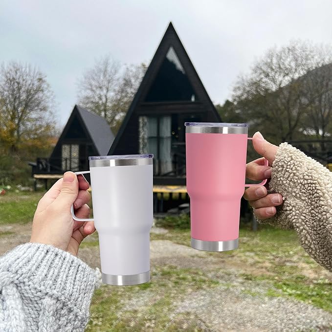 20 oz Tumbler with Handle and Lid, Stainless Steel Tumbler Insulated Travel Coffee Mug, Spill Proof Double Wall Vacuum Tumbler Cup Keep Drink Hot & Cold,White, 6 Pack