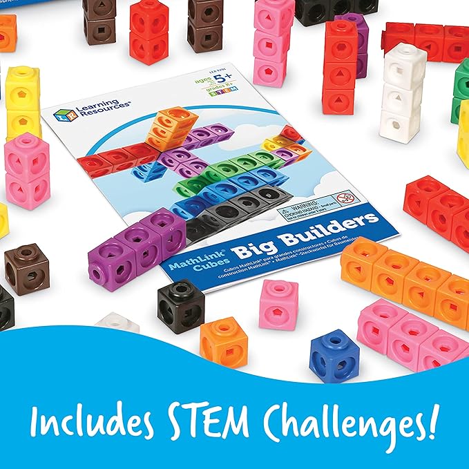 Learning Resources MathLink Cubes Big Builders - Math Manipulatives Kindergarten Games, Pattern Building Blocks, Counting Blocks, STEM Sets, Classroom Counters, Fine Motor Skills, Gifts For Kids