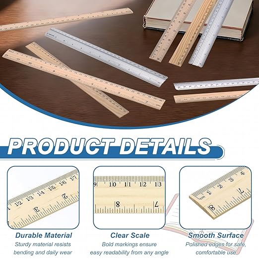 PATIKIL 8 Inch Wooden Rulers, 12Pcs Drafting Ruler Measuring Drafting Tools with Centimeters and Inches for Office Home Teacher Drawing Supplies, Wood