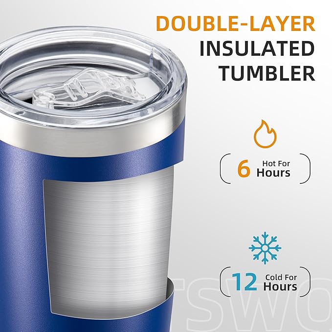 20 oz Tumbler with Lid Stainless Steel Insulated Tumblers Double Wall Vacuum Coffee Mug Powder Coated Tumbler Cups for Cold and Hot Drinks, Blue, 1 pack
