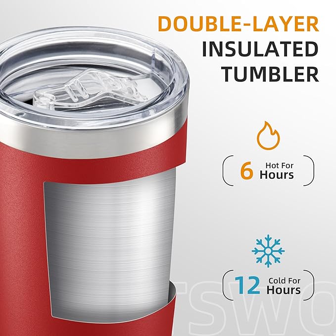 20 oz Tumbler with Lid Stainless Steel Insulated Tumblers Double Wall Vacuum Coffee Mug Powder Coated Tumbler Cups for Cold and Hot Drinks, Wine Red, 1 pack