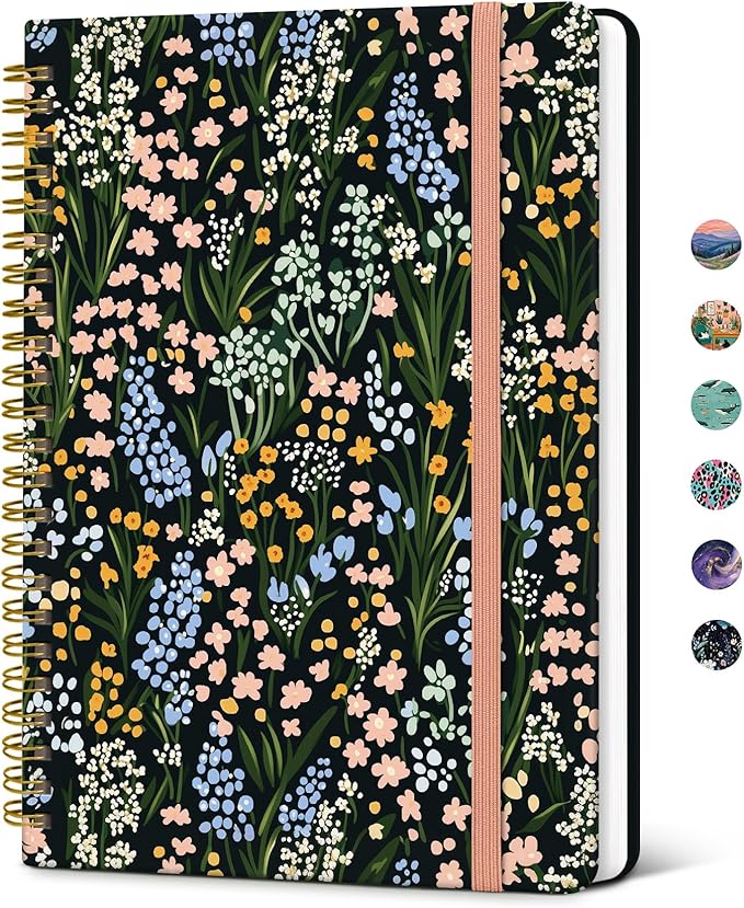 Taja Spiral Lined Journal for Women, Notebook for Work with Pretty Cover, 140 College Ruled Pages, Hardcover Notebook for Journaling, Note Taking, Bible Study, Spring Scatter