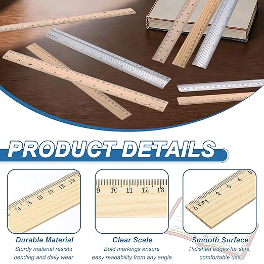 PATIKIL 6 Inch Wooden Rulers, 24Pcs Drafting Ruler Measuring Drafting Tools with Centimeters for Office Home Teacher Drawing Supplies, Wood