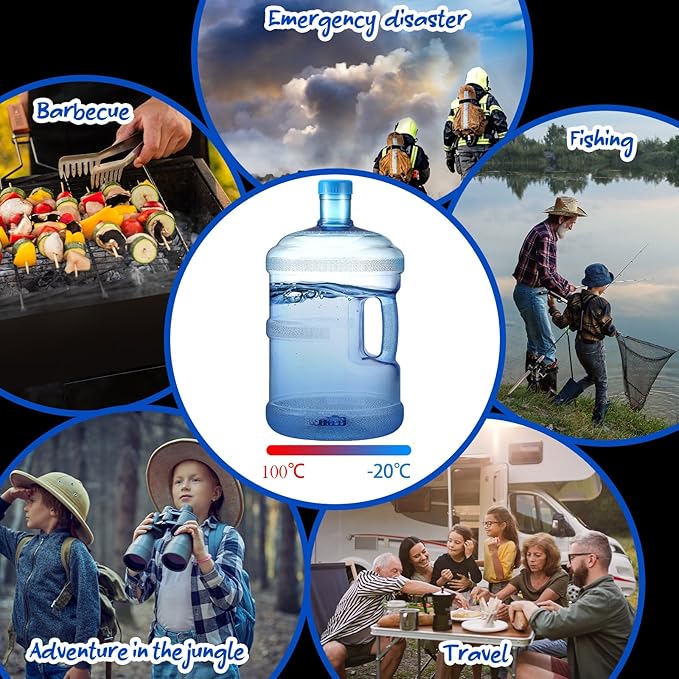 Bokon 2 Pieces gallon water jugs Round Plastic Water Bottle with Handle Screw Cap Reusable Large Capacity Bottle for Camping Outdoor Travel Gym Use