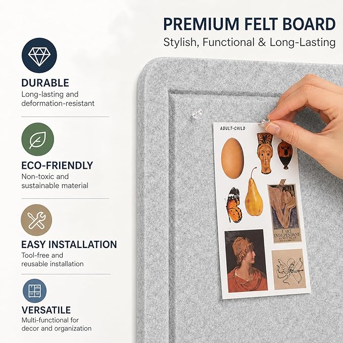 Felt Bulletin Board for Wall 72" x 48" Unfolded Size, Large Frameless Felt Pin Board, Soft Cork Board Alternative for Office, Home Planning, Notes, Photos & Wall Decor, Foldable Shipping, Easy Install