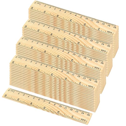 144 PCS 6 Inch 15 cm Wooden Rulers, 2 Scales Accurate Wood School Ruler Double Sided Wood Measuring Tool for Students, Crafts, Office, Home Uses