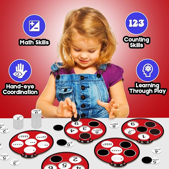 Math Games for Kids, Math Manipulatives Kindergarten Preschool Counting Toys, Ten Frame Set Addition and Subtraction Flash Cards Matching Bingo Number Games Homeschool Classroom Must Haves