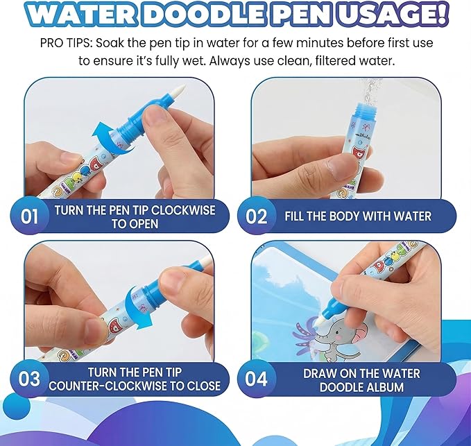 NYXTOB 8pcs Magic Water Book, Magic Water Painting Book, Paint with Water Books for Toddlers 1-3, 8 Painting Themes