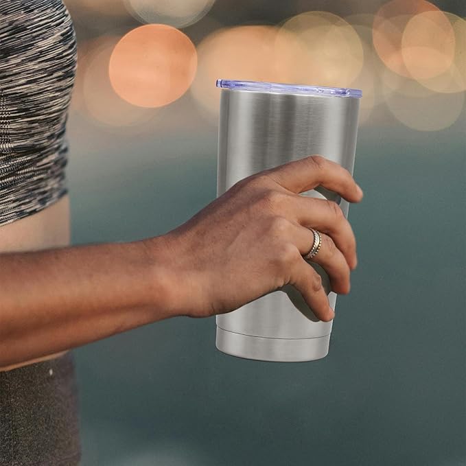 20 oz Tumbler Coffee Travel Tumblers Bulk with Lid Stainless Steel Double Wall Vacuum Insulated Mug Powder Coated Cups fit Car Cupholder for Hot and Cold - Stainless Steel, 8Pack