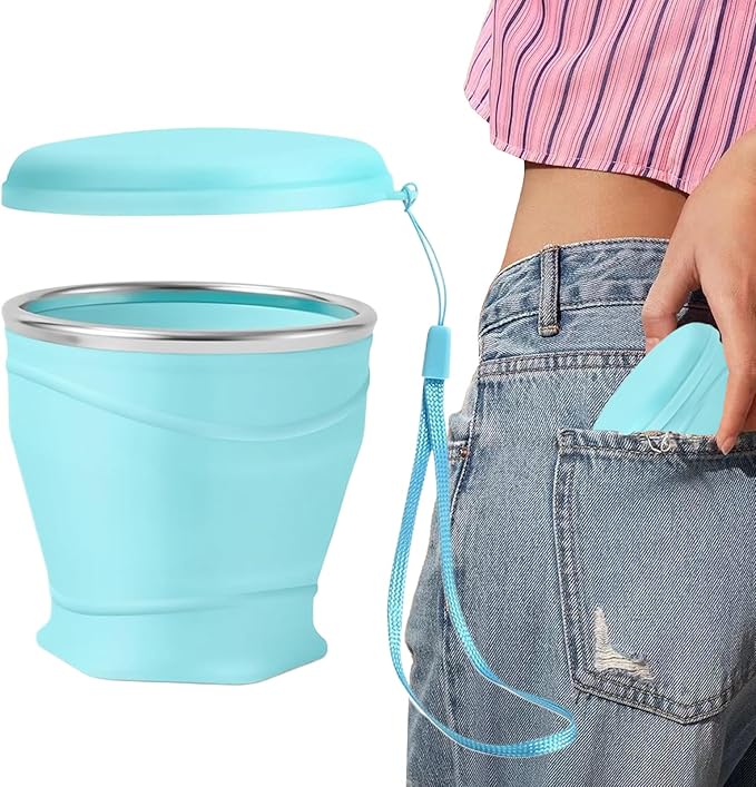 Foldable Cup with Lid | Silicone Portable Drinking Cups,Water Bottle for School | for Camping Backpacking Outdoors Travel Women Men Kids Family