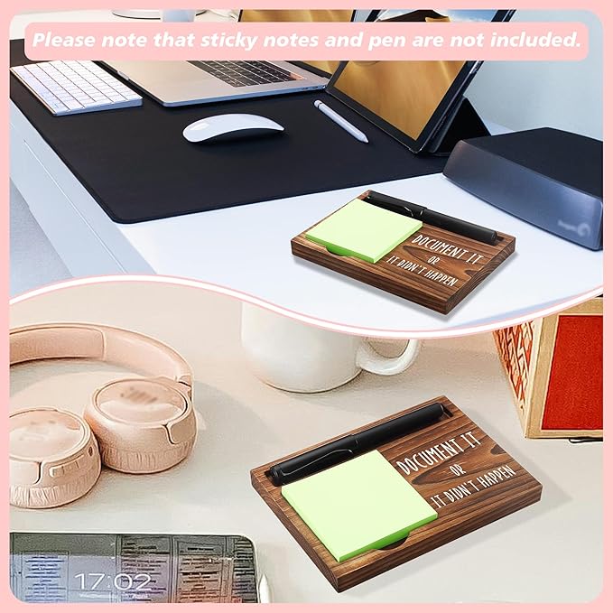 Sticky Note Holder Wooden Notepad & Pen Holder 6.5" x 4.7" Sticky Note Pad Holder Dispenser for Desk Work Humor Gifts, NPA179
