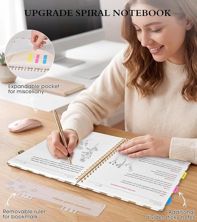 Spiral Notebook Journal 8.5” x 11”, A4 Large Notebooks for Women Men, College Ruled Lined Journal, 100 GSM Paper, Hardcover Spiral Bound Journals for Work School Note Taking Business, Gingham