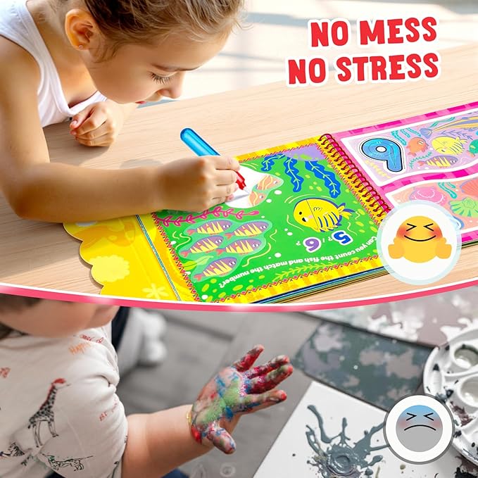 JoyCat Reusable Water Coloring Book for Toddlers 3-5, 14 Pages Number Tracing Magic Water Drawing Book, Mess-Free Preschool Learning Toys, Educational Gift for Boys Girls